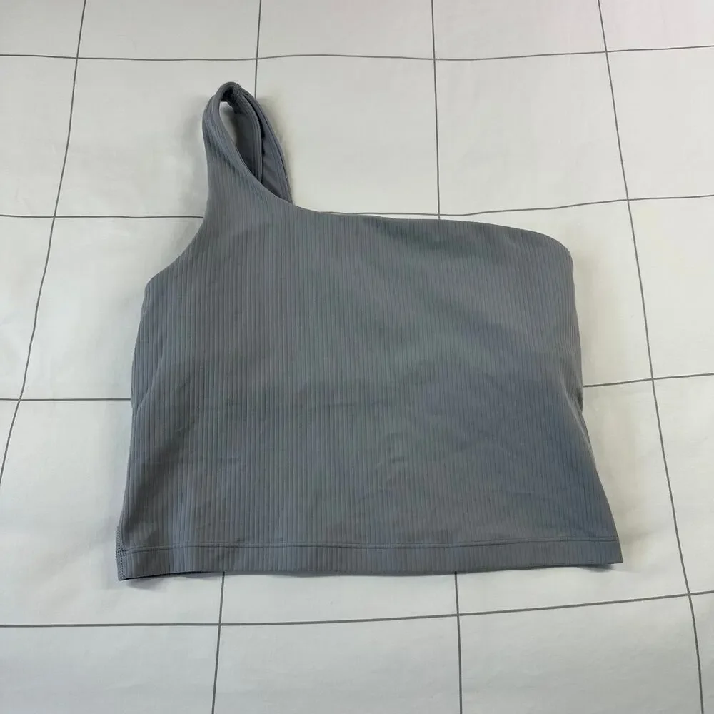 Lululemon Tank Top Womens 6 Ribbed Nulu Asymmetrical Yoga Rhino Grey Athletic